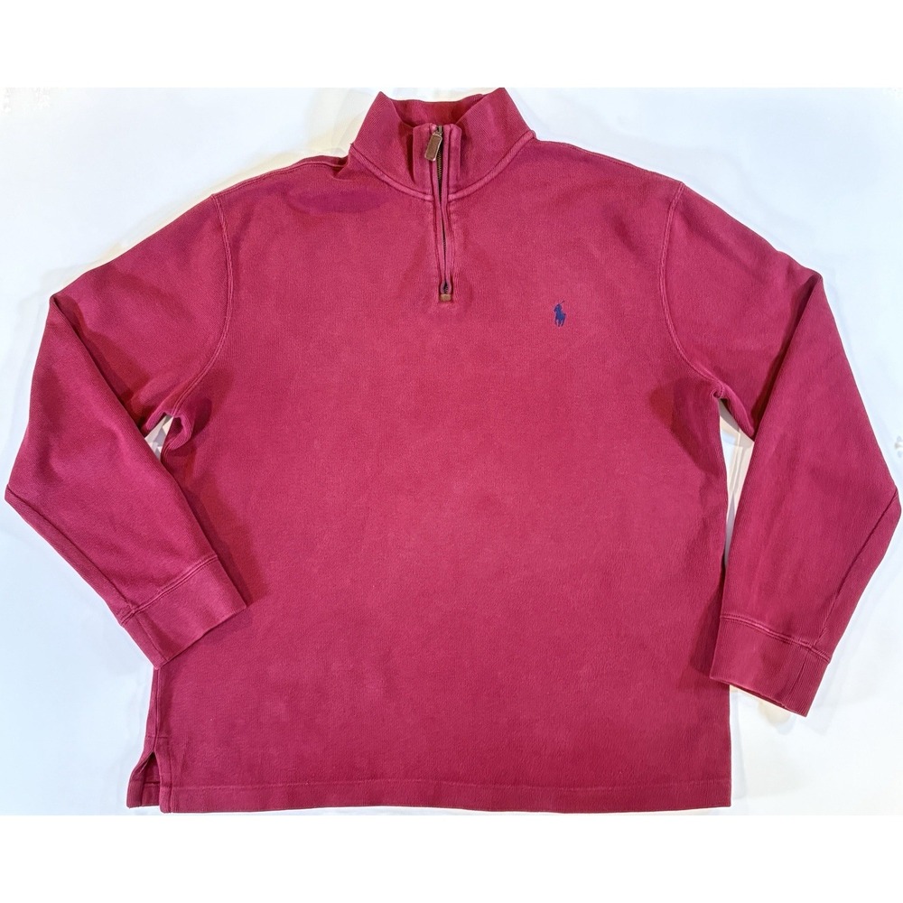 Polo Ralph Lauren Mens Red 100% Cotton Quarter Zip Pullover Sweater Large